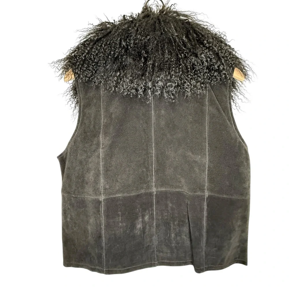 Vintage‎ Penny Lane Lisa International Black 100% Suede Fur Trim Vest- Women's L